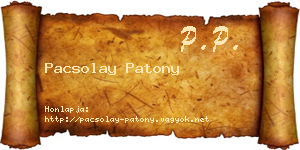 Pacsolay Patony névjegykártya